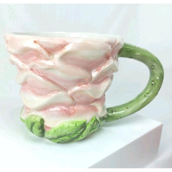 American Atelier Rose Toile Floral Petal Cup Mug Set Of 2 Pink #5232 Hand Paint - Picture 4 of 10